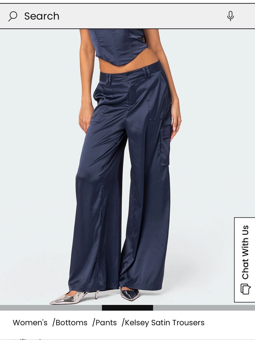 Edikted Kelsey Satin Wide-Leg Trousers - Navy